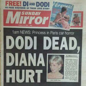 PRINCESS DIANA RARE 1AM Issue DODI DEAD, DIANA HURT SUNDAY MIRROR  Aug 31 1997